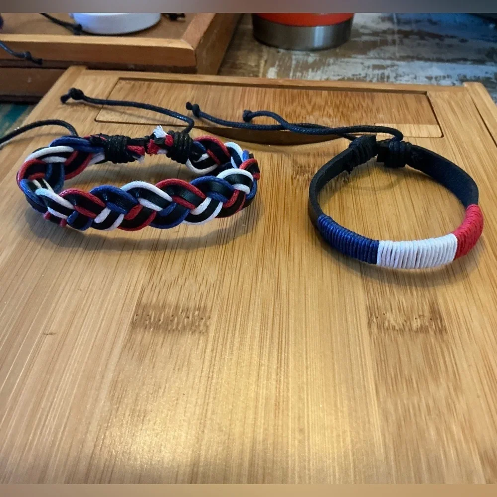 Red, White & Blue Braided and Strap Bracelet Set